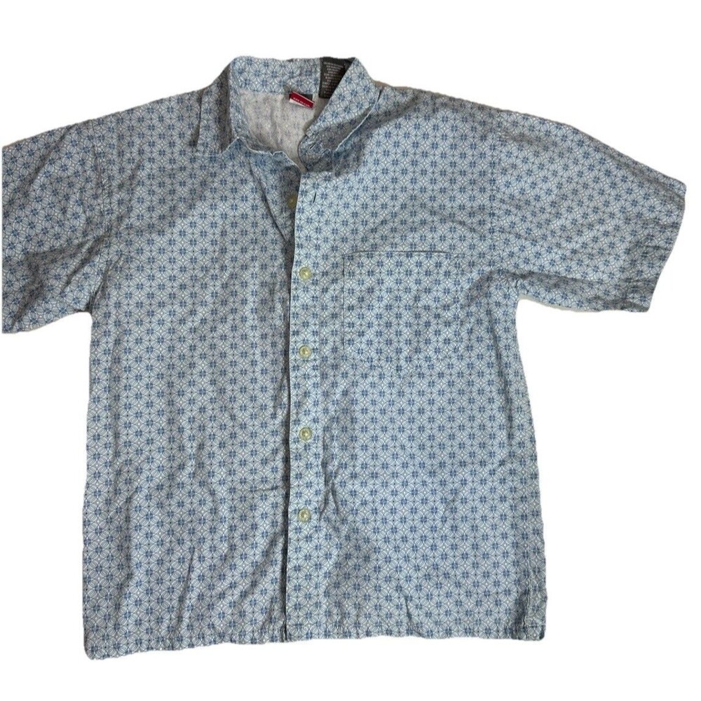 OP Ocean Pacific Shirt Size 10 Blue Short Sleeve Button Up Jacquard